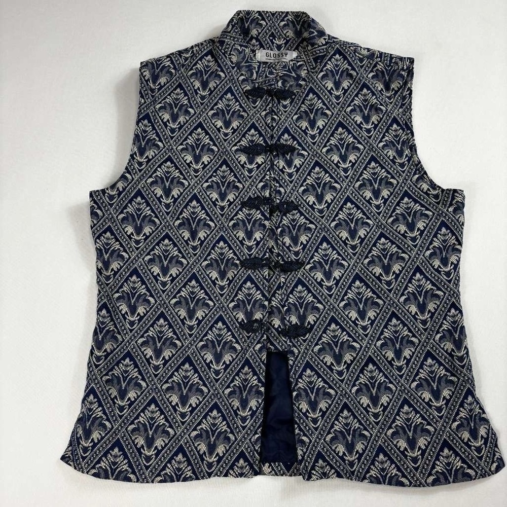Vintage Glossy Hong Kong Chinese Style Brocade Dress Blue Floral
